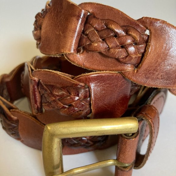 Genuine Brown Leather Belt Solid Brass Buckle- Size M/L - Picture 6 of 6